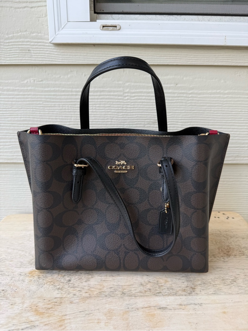 Coach C4250 Mollie Tote 25 2-Way PVC Canvas Leather Black/Brown